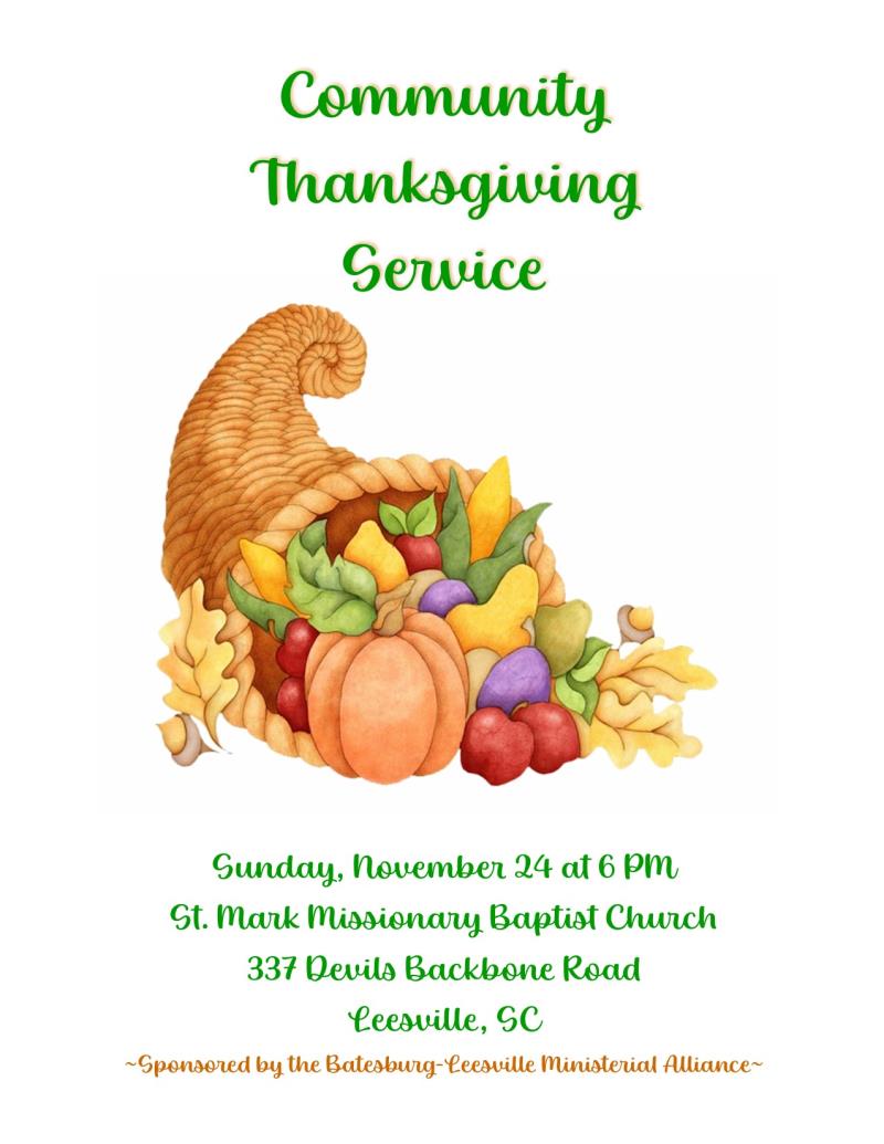 COMMUNITY THANKSGIVING SERVICE THIS SUNDAY